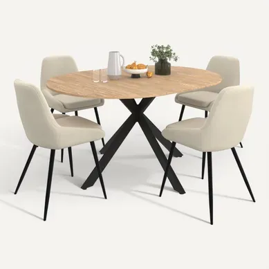 Ensemble Table À Manger Extensible Ronde Alix Bois Et Noir 110-150 Cm Et 4 Chaises Thalya Velours Be Ensemble Table À Manger Extensible Ronde Alix Bois Et Noir 110-150 Cm Et 4 Chaises Thalya Velours Be