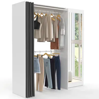 Dressing Extensible Marty 120/170 X 50 X 180 Cm Blanc Avec étagères + Double Penderie + Miroir + Rid Dressing Extensible Marty 120/170 X 50 X 180 Cm Blanc Avec étagères + Double Penderie + Miroir + Rid