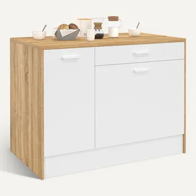 Ilot Central Lio Maxi Capacité De Rangement Bois Et Blanc Ilot Central Lio Maxi Capacité De Rangement Bois Et Blanc