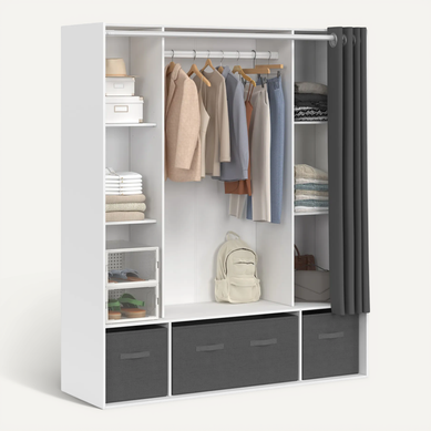 Dressing Double Penderie Diane 140 X 45 X 167 Cm Blanc Avec étagères + Boites De Rangement + Rideau Dressing Double Penderie Diane 140 X 45 X 167 Cm Blanc Avec étagères + Boites De Rangement + Rideau