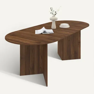 Table À Manger Extensible Ovale Marthe 6 -10 Personnes Noyer 160-200 Cm