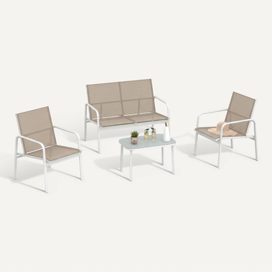 Salon De Jardin Bas Tolede 4 Places Avec Canapé, Fauteuils Et Table Blanc Et Beige Salon De Jardin Bas Tolede 4 Places Avec Canapé, Fauteuils Et Table Blanc Et Beige