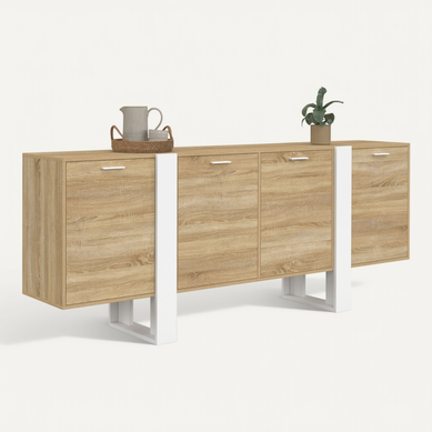 Buffet Enfilade 200 Cm Phoenix XXL 4 Portes Bois Et Blanc Buffet Enfilade 200 Cm Phoenix XXL 4 Portes Bois Et Blanc