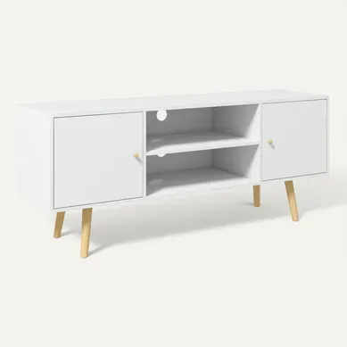 Meuble TV Style Scandinave 2 Portes 2 Niches Bois Pin Panneaux Meuble TV Style Scandinave 2 Portes 2 Niches Bois Pin Panneaux