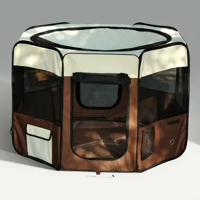 Parc Enclos Pliable Chien Chat Sac Transport Inclus Marron Beige Parc Enclos Pliable Chien Chat Sac Transport Inclus Marron Beige