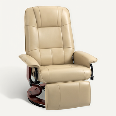 Fauteuil Relax Inclinable Repose-pied Réglable Pivotant 360° Bois Synthétique Fauteuil Relax Inclinable Repose-pied Réglable Pivotant 360° Bois Synthétique