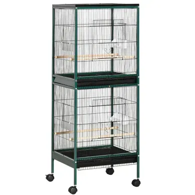 Grande Cage à Oiseaux Sur Pied à Roulettes - Volière Double - Acier Grande Cage à Oiseaux Sur Pied à Roulettes - Volière Double - Acier