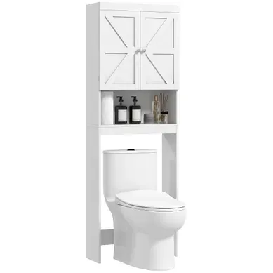 Meuble Wc - Rangement Au-dessus Des Toilettes - 2 Portes Croisillons, Niche - Blanc Meuble Wc - Rangement Au-dessus Des Toilettes - 2 Portes Croisillons, Niche - Blanc