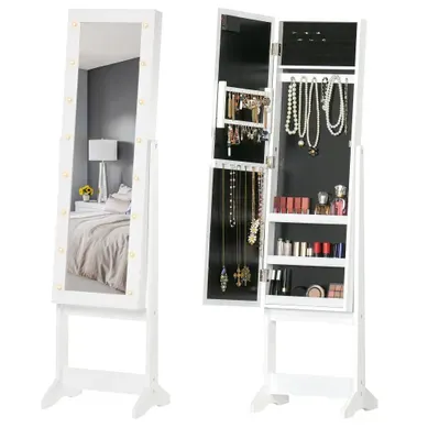 Armoire À Bijoux Sur Pied Multi-rangement Miroir éclairage LED Armoire À Bijoux Sur Pied Multi-rangement Miroir éclairage LED