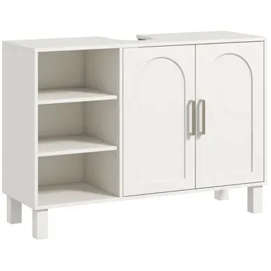 Meuble Sous Vasque - 2 Portes, étagère, 3 Niches - Crème
