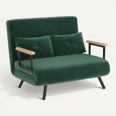 Canapé Convertible 2 Places Réglable 2 Coussins Revêtement Effet Velours Vert Sapin Canapé Convertible 2 Places Réglable 2 Coussins Revêtement Effet Velours Vert Sapin