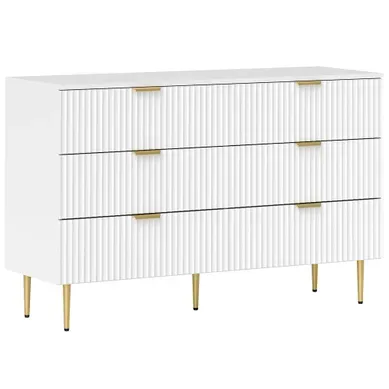 Commode 6 Tiroirs Design Effet Cannelé Piètement Poignées Métal Doré Commode 6 Tiroirs Design Effet Cannelé Piètement Poignées Métal Doré