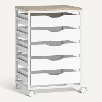 Caisson Mobile De Bureau 5 Tiroirs Dim. 50 X 40 X 74,5 Cm Blanc Effet Bois Clair