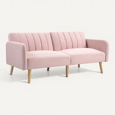 Canapé Convertible 2 Places Design Scandinave Tissu Aspect Lin