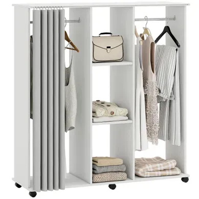 Armoire Penderie Mobile Sur Roulettes 2 Tringles 2 étagères Rideau