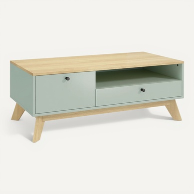 Table Basse Style Nordique Bicolore Bois Clair Vert D'eau