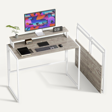 Bureau Pliable Support écran Intégré Acier Blanc Effet Bois Naturel Bureau Pliable Support écran Intégré Acier Blanc Effet Bois Naturel
