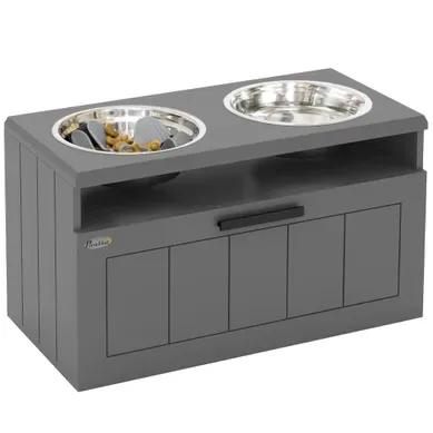 Porte-gamelles Double Surélevé Anti-glouton Tiroir Niche Gris Porte-gamelles Double Surélevé Anti-glouton Tiroir Niche Gris