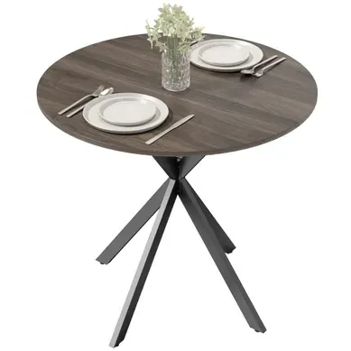 Table À Manger Ronde Pour 2 Personnes Piètement Croisé En Acier Marron Table À Manger Ronde Pour 2 Personnes Piètement Croisé En Acier Marron