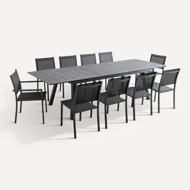 Ensemble Table De Jardin Extensible Et 10 Chaises En Aluminium Gris