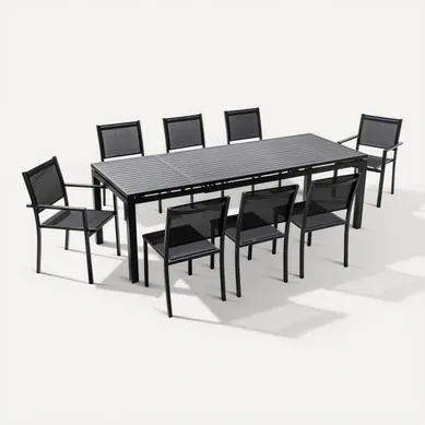 Ensemble Table De Jardin Extensible Et 8 Assises En Aluminium Gris