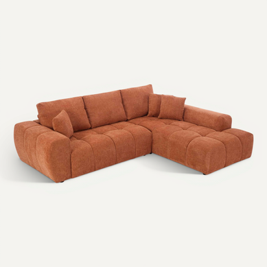 Canapé D'angle Droit En Tissu 3 Places Terracotta L 270 Cm  Tissu Bubble