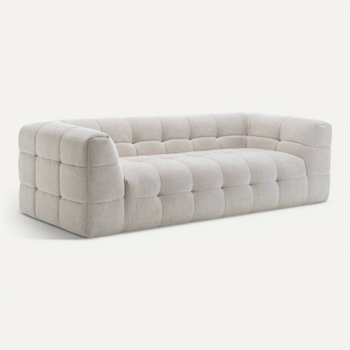 Canapé 3 Places En Bois Et Polyester écru L 228 Cm  Tissu Bubble