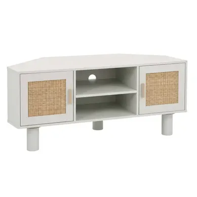 Meuble TV D'angle 120 Cm En Rotin Synthétique Scandinave Crème Adam Meuble TV D'angle 120 Cm En Rotin Synthétique Scandinave Crème Adam