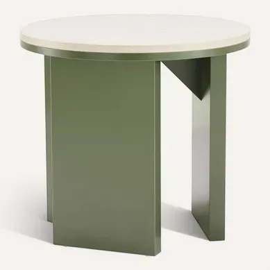 Table Basse Effet Bois Ronde Diam 50 Cm Vert Olive Bonny