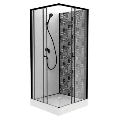 Cabine De Douche Ciment - Carreaux De Ciment - Noir - 90x90cm Cabine De Douche Ciment - Carreaux De Ciment - Noir - 90x90cm