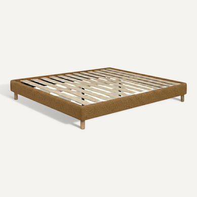 Sommier à Lattes Déco 90x190 Cm - Contour Tissu Bouclette Camel