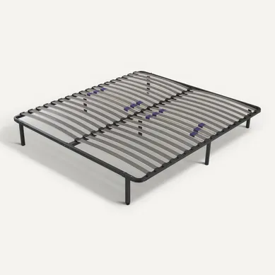 Sommier 140x190 Cm Confortflex - Cadre à Lattes Effet Carbone Réglables - 7 Pieds Inclus Sommier 140x190 Cm Confortflex - Cadre à Lattes Effet Carbone Réglables - 7 Pieds Inclus