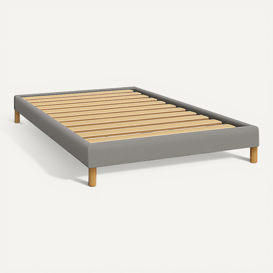 Sommier à Lattes Déco 90x190 Cm - Contour Tissu Bouclette Gris