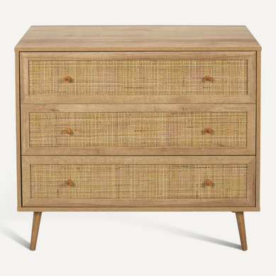Maya - Commode 3 Tiroirs Effet Bois Et Façades Rotin Maya - Commode 3 Tiroirs Effet Bois Et Façades Rotin