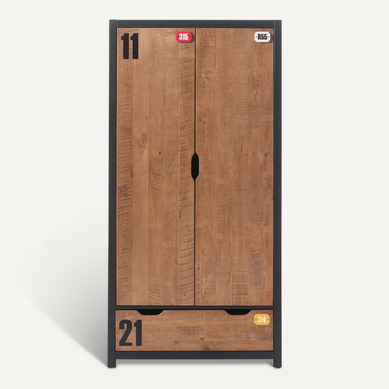 Tchad - Armoire 2 Portes 1 Tiroir En Pin Massif Avec Motifs