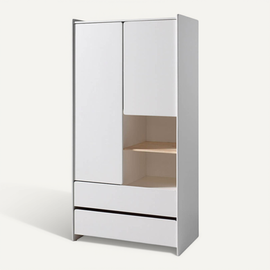 Bodhi White - Armoire 2 Portes 2 Tiroirs Blanche Et Bois