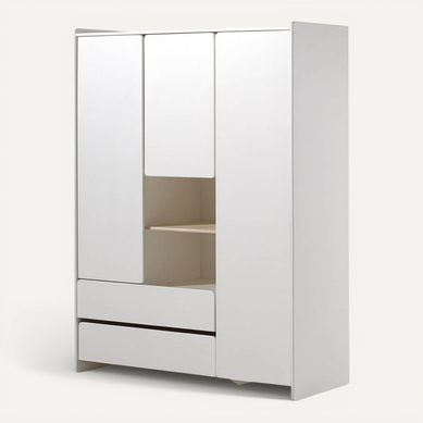Bodhi White - Armoire 3 Portes 2 Tiroirs Blanche Et Bois