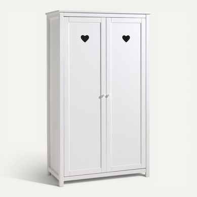 Milady - Armoire 2 Portes Blanche Motifs Coeurs Ajourés