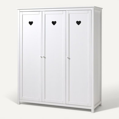 Milady - Armoire 3 Portes Blanche Motifs Coeurs Ajourés