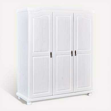 Sydney - Armoire 3 Portes + Penderie Bois Massif Vernis Blanc