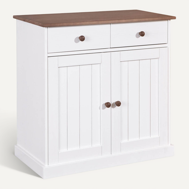 Socoa - Buffet 2 Portes 2 Tiroirs Bois Massif Vernis Sepia Et Blanc Socoa - Buffet 2 Portes 2 Tiroirs Bois Massif Vernis Sepia Et Blanc