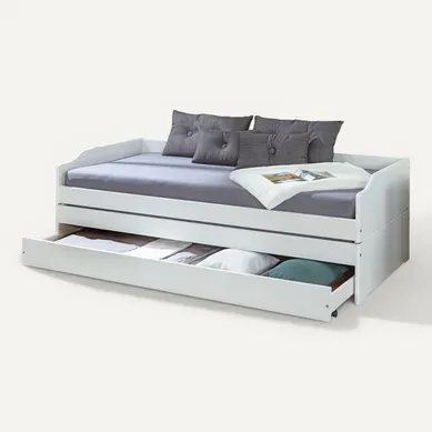 Barbara - Lit Gigogne 3 Couchages 90x200cm Bois Massif Vernis Blanc Barbara - Lit Gigogne 3 Couchages 90x200cm Bois Massif Vernis Blanc