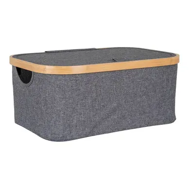 Andrew - Bac De Rangement En Tissu Gris Et Bambou Avec Couvercle Petit Modèle