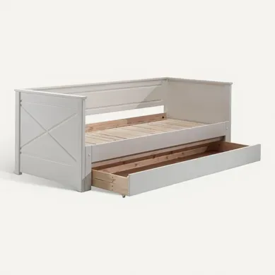 Vivien - Lit Extensible 90x200cm En Pin Laqué Blanc Avec Tiroir Vivien - Lit Extensible 90x200cm En Pin Laqué Blanc Avec Tiroir