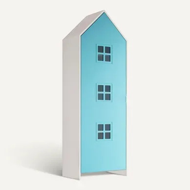Beauville - Armoire Cabane 1 Porte Bleue Détail Fenêtres