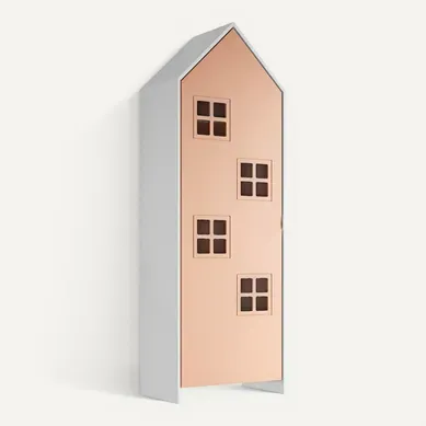 Beauville - Armoire Cabane 1 Porte Rose Détail Fenêtres