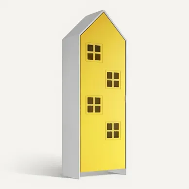 Beauville - Armoire Cabane 1 Porte Jaune Détail Fenêtres