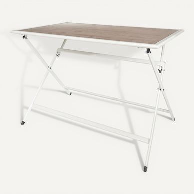 Hanae - Table Pliante De Jardin Rectangle En Métal Et Verre Décor Imitation Bois Hanae - Table Pliante De Jardin Rectangle En Métal Et Verre Décor Imitation Bois