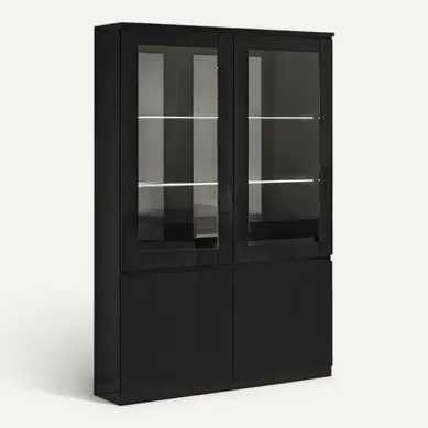 Deyton - Vitrine 4 Portes Laquée Noir Brillant Avec LEDs Deyton - Vitrine 4 Portes Laquée Noir Brillant Avec LEDs