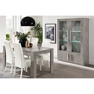 Clark - Ensemble Séjour Effet Marbre Table 190cm + Vitrine 4 Portes Avec LEDs Clark - Ensemble Séjour Effet Marbre Table 190cm + Vitrine 4 Portes Avec LEDs